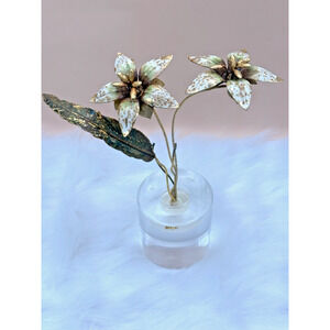 Vintage Lucite Vase-Hand Painted Lily Metal Flowers
